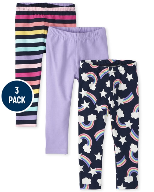Toddler Girls Rainbow Striped Leggings 3-Pack