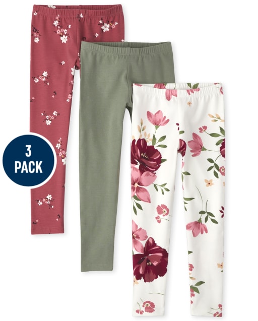 Girls Floral Leggings 3-Pack