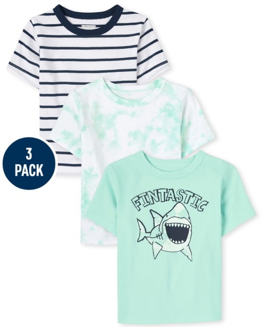 Pack de 3 camisetas con estampado de tiburón para bebés y niños pequeños