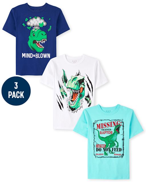 Lot de 3 t-shirts à imprimé dinosaure pour garçons