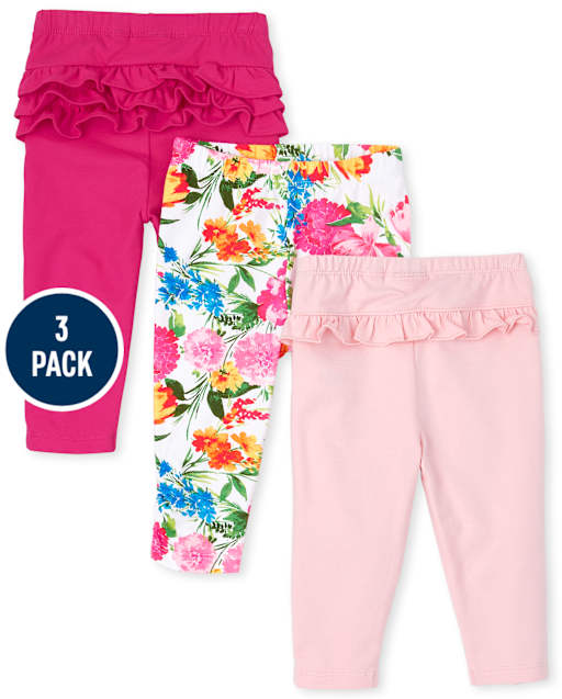 Baby Girls Floral Ruffle Leggings 3-Pack