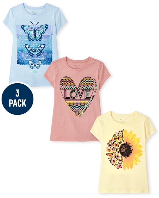 Lot de 3 t-shirts graphiques tendance pour filles