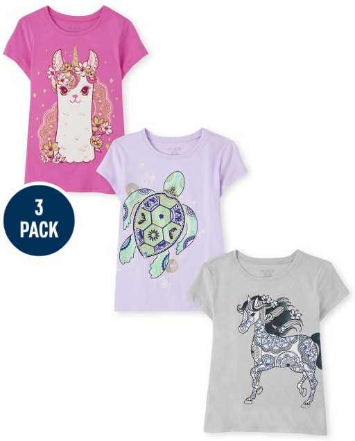Girls Animals Graphic Tee 3-Pack