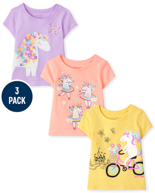 Baby And Toddler Girls Unicorn Graphic Tee 3-Pack