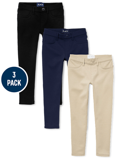 Girls Uniform Ponte Knit Pull On Jeggings 3-Pack