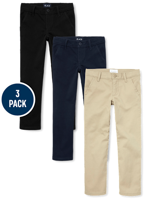 Girls Uniform Stretch Skinny Chino Pants 3-Pack