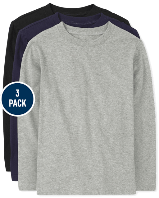Camiseta básica con capas de uniforme para niños, paquete de 3