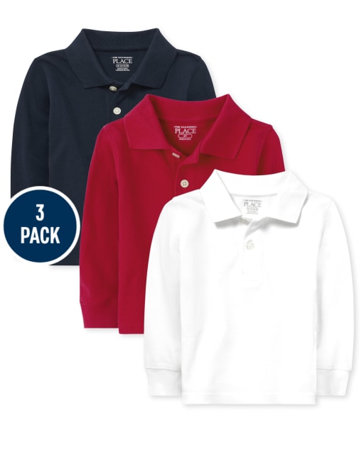 Baby And Toddler Boys Uniform Long Sleeve Pique Polo 3-Pack