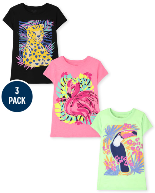 Lot de 3 t-shirts graphiques animaux pour filles