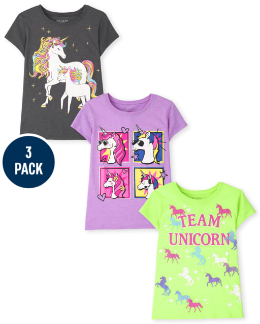 Paquete de 3 camisetas con estampado de unicornio para niñas