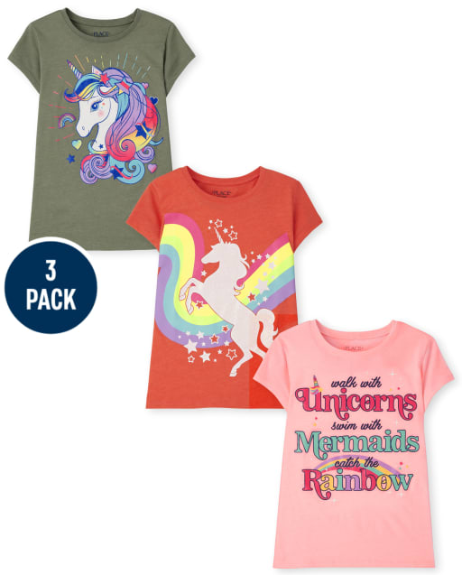 Paquete de 3 camisetas con gráfico de unicornio para niñas