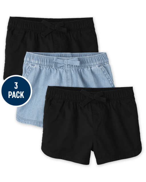 Paquete de 3 pantalones cortos sin cordones para niñas pequeñas