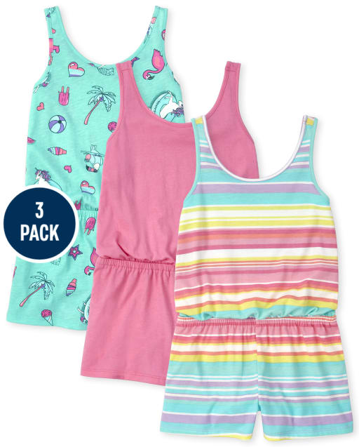 Girls Print Romper 3-Pack