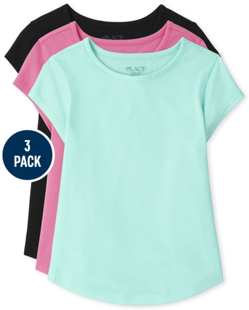 Lot de 3 t-shirts superposés basiques à ourlet arrondi pour fille