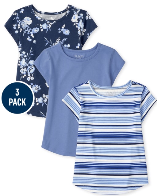 Girls Curved Hem Top 3-Pack