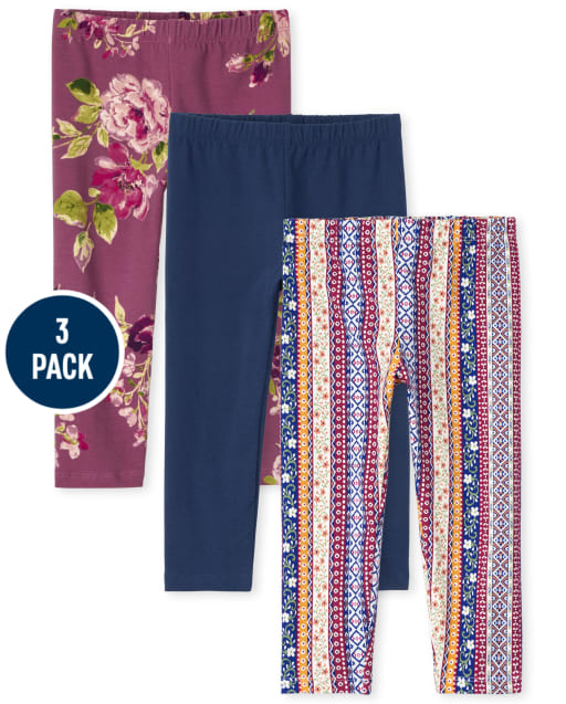 Paquete de 3 leggings capri con estampado para niñas