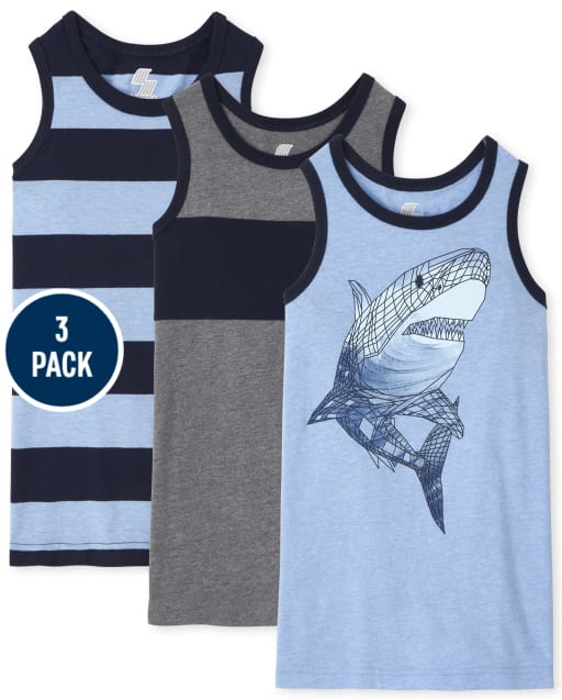 Pack de 3 camisetas sin mangas con estampado de tiburones para niño