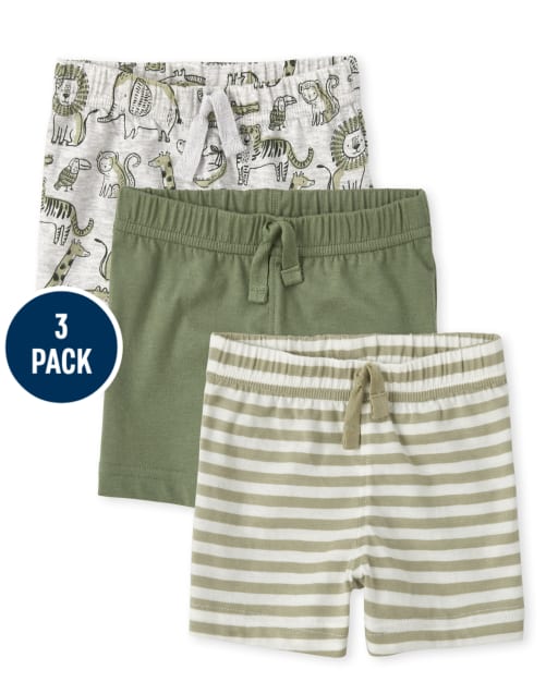 Baby Boys Safari Striped Shorts 3-Pack