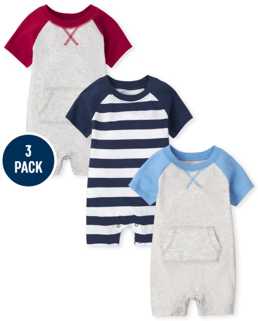 Pack de 3 mamelucos para bebé niño con bloques de colores