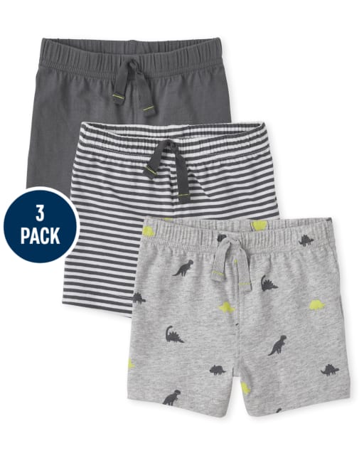 Baby Boys Dino Striped Shorts 3-Pack