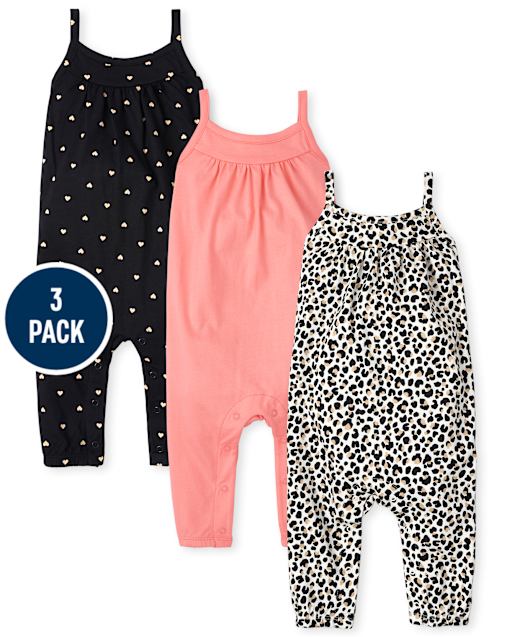 Mono de leopardo para bebé niña, paquete de 3