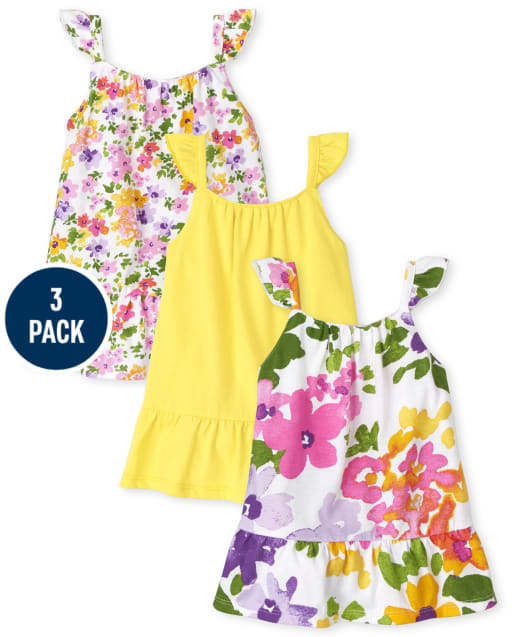 Baby Girls Floral Ruffle Bodysuit Dress 3-Pack