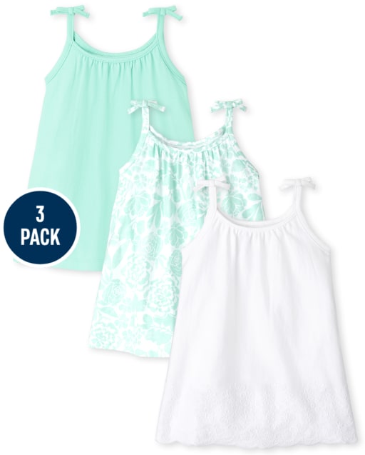 Baby Girls Eyelet Tie Shoulder Bodysuit Dress 3-Pack