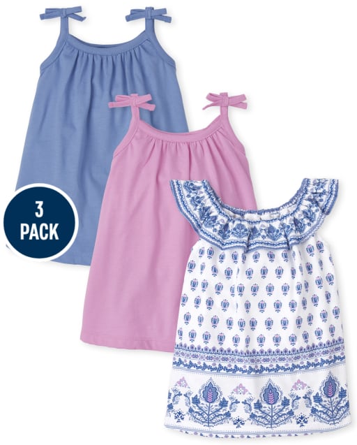 Baby Girls Print And Bow Bodysuit Dress 3-Pack