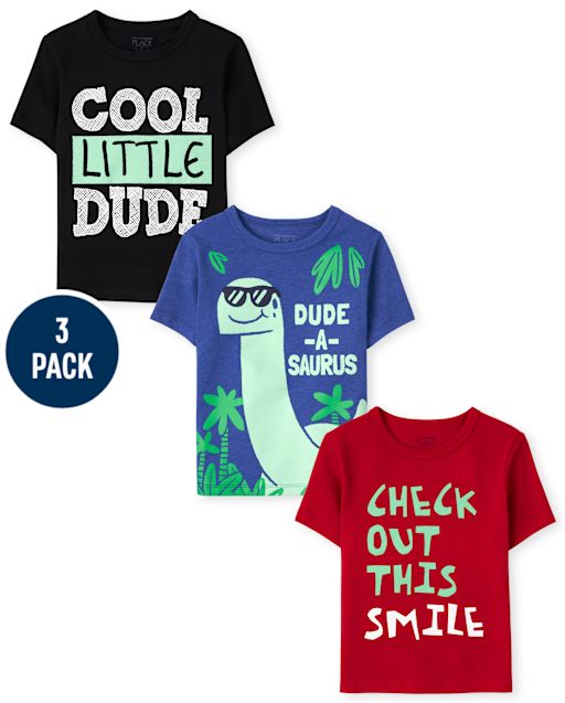 Toddler Boys Cute Dino Graphic Tee 3-Pack