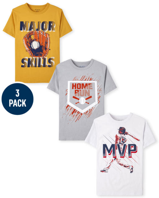 Camiseta con gráfico de béisbol para niño, paquete de 3