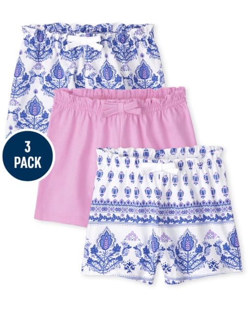 Baby Girls Print Paperbag Waist Shorts 3-Pack