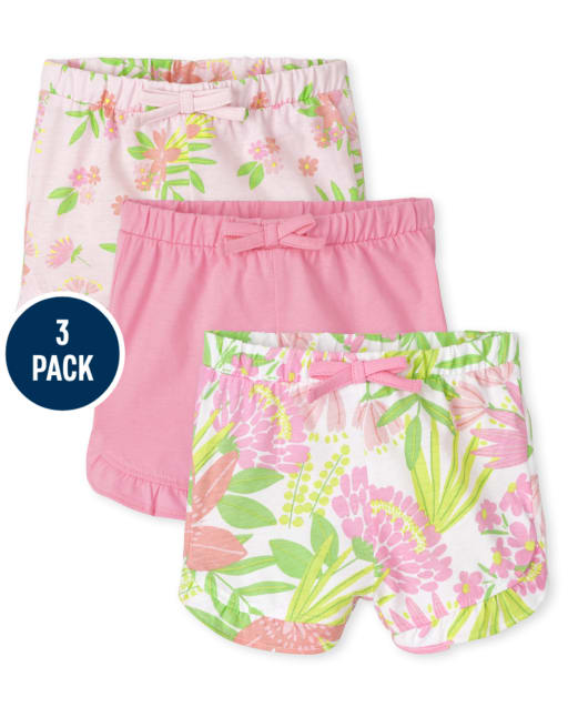 Baby Girls Tropical Ruffle Shorts 3-Pack