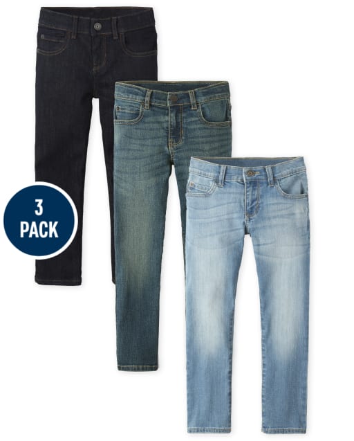 Boys Slim Basic Stretch Straight Jeans 3-Pack