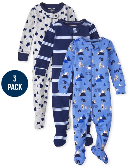 Baby And Toddler Boys Bear Snug Fit Cotton One Piece Pajamas 3-Pack