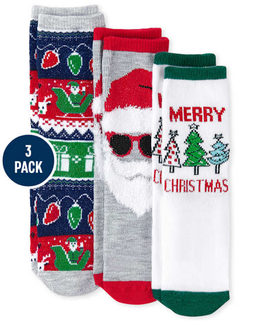 Toddler Matching Family Santa Crew Socks 3-Pack