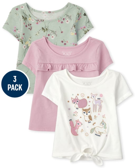 Toddler Girls Floral Animal Top 3-Pack