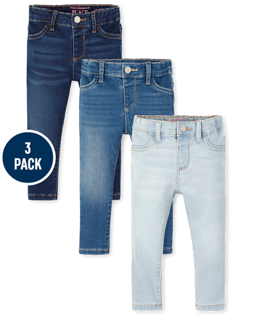 Baby And Toddler Girls Knit Denim Jeggings 3-Pack