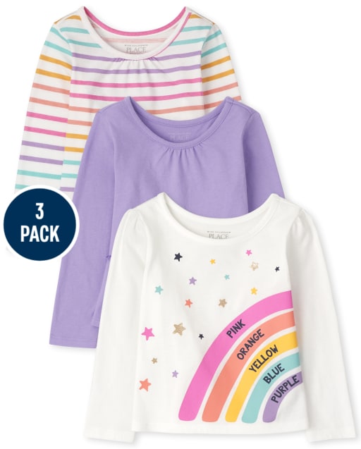 Toddler Girls Rainbow Top 3-Pack