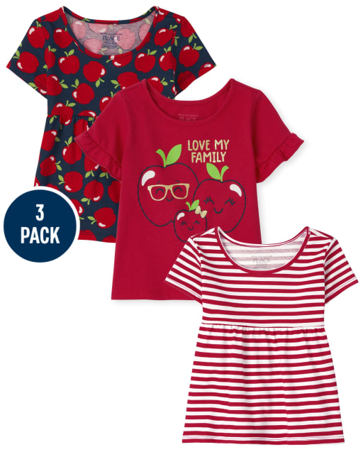 Toddler Girls Apple Top 3-Pack