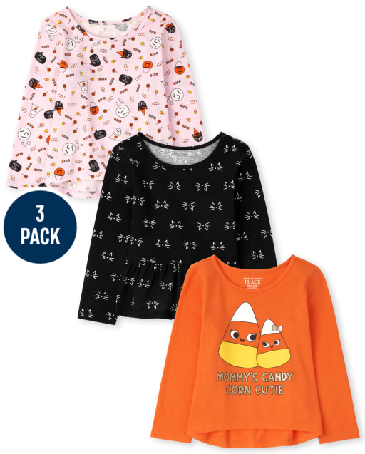Toddler Girls Halloween Tops 3-Pack