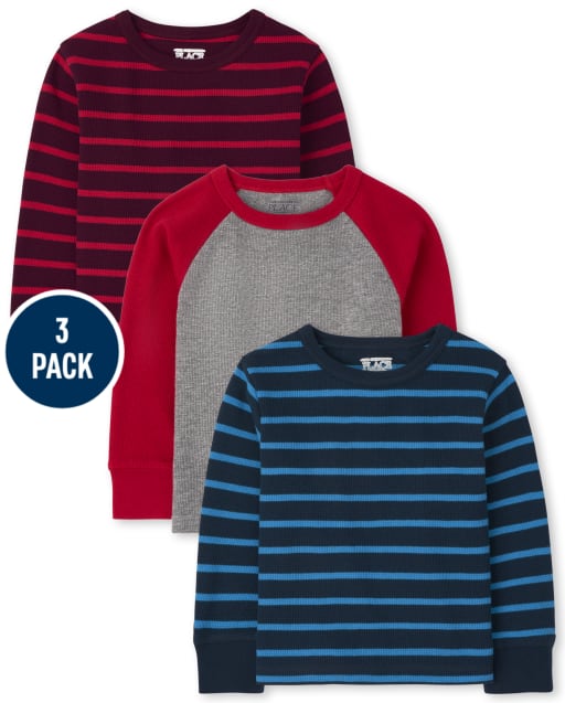 Paquete de 3 tops térmicos a rayas para niños pequeños