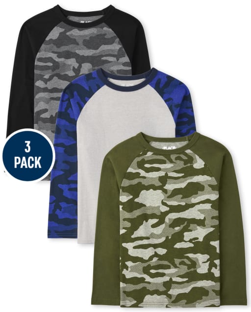 Paquete de 3 tops raglán de camuflaje para niños