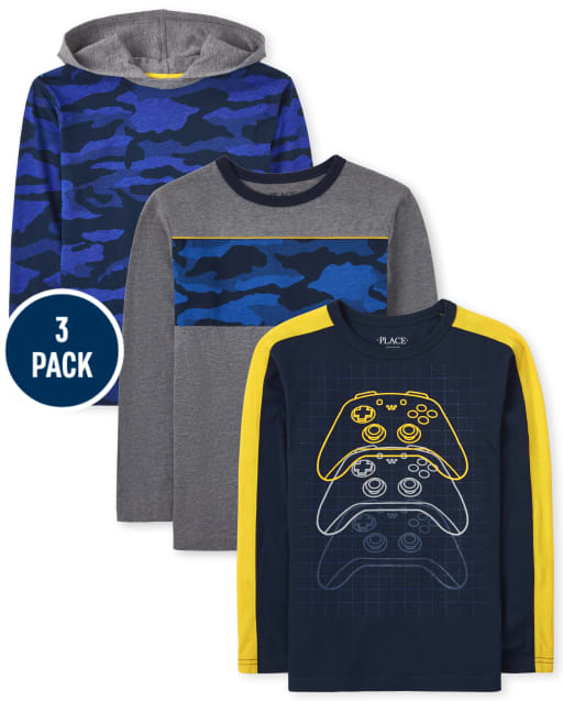 Pack de 3 tops de camuflaje para videojuegos para niños