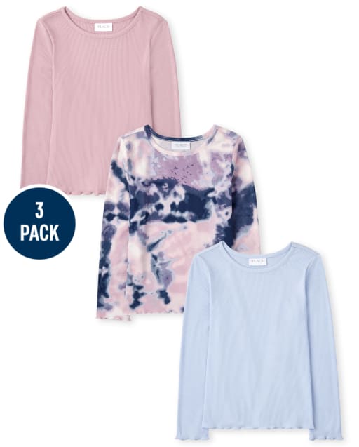 Lot de 3 hauts côtelés tie-dye pour fille