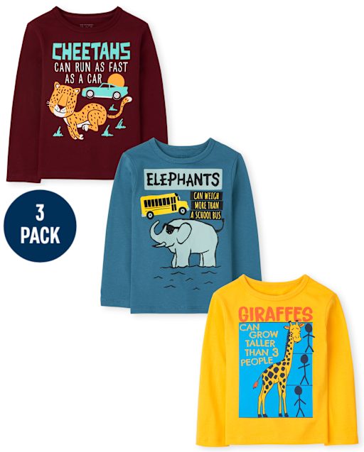 Toddler Boys Animal Fun Fact Graphic Tee 3-Pack