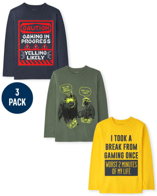 Boys Video Game Humor Graphic Tee 3-Pack