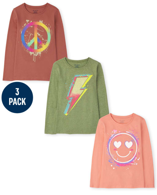 Paquete de 3 camisetas con gráfico de tendencia para niñas