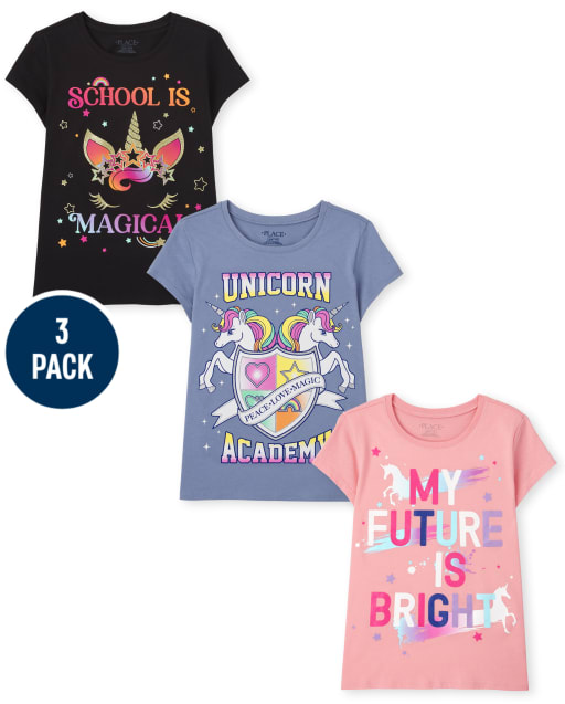 Girls Unicorn School Graphic Tee 3-Pack