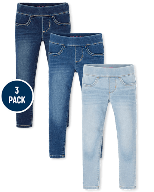 Girls Knit Denim Pull On Jeggings 3-Pack