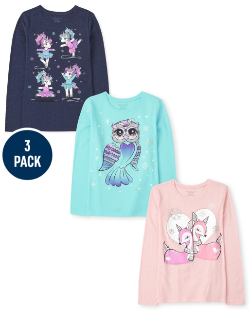Lot de 3 t-shirts à imprimé animal pour fille